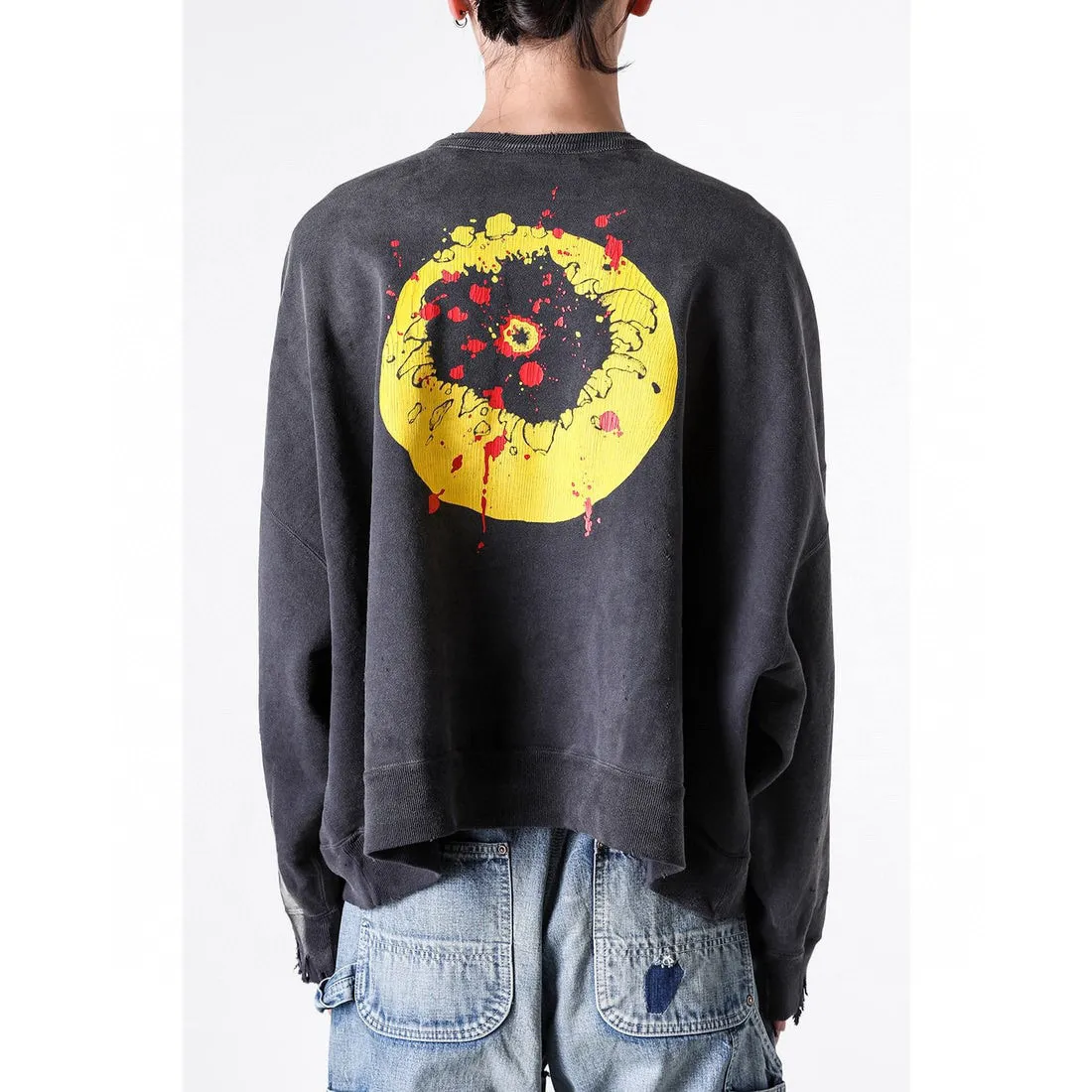 SAINT Mxxxxxx x CACTUS PLANT FLEA MARKET SMILE SWEATER SHIRT CPFM co-branded sweatshirt with smiley face, washed black S-XL, ready-to-wear Assute dyeing, heavy fermentation washing, multi-position spray fading, ultra-complex manual polishing/destruction treatment/special shearing treatment, special striped cuffs/multi-position shearing/pure handmade graffiti and dirty The only correct co-branded main wheat label/wash water label/little angel anti-counterfeiting label in the entire network